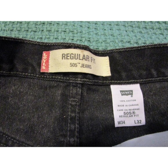 LEVI 505 Black Denim Jeans-Regular Fit  34 x 32 - Picture 3 of 6